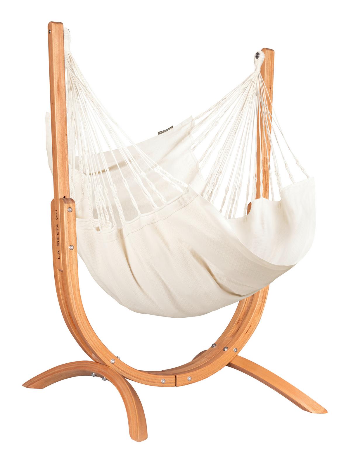 Hängematte Hammock Chair and Stand Natur/Weiß, 2er Set - Eukalyptusholzfarben/Naturfarben, KONVENTIONELL, Holz/Textil (100/152/92cm) - La Siesta