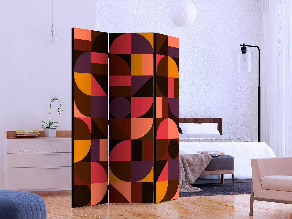 Paravan Geometric Mosaic, 3-Delni, Dvostranski - večbarvno, Basics, tekstil/les (135/172/3cm) - artgeist