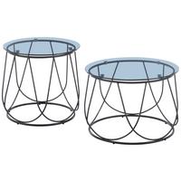 Stolić Set 2/1 Flower - crna, Moderno, staklo/metal (60/50/41/45/60/50cm) - Modern Living