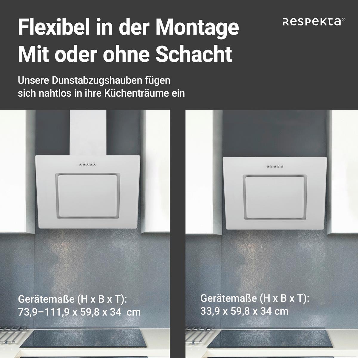Dunstabzugshaube Svea Metall Glas Weiß B: ca. 60 cm - Weiß, Trend, Glas/Metall (60/73,9-111,9/35cm) - Respekta