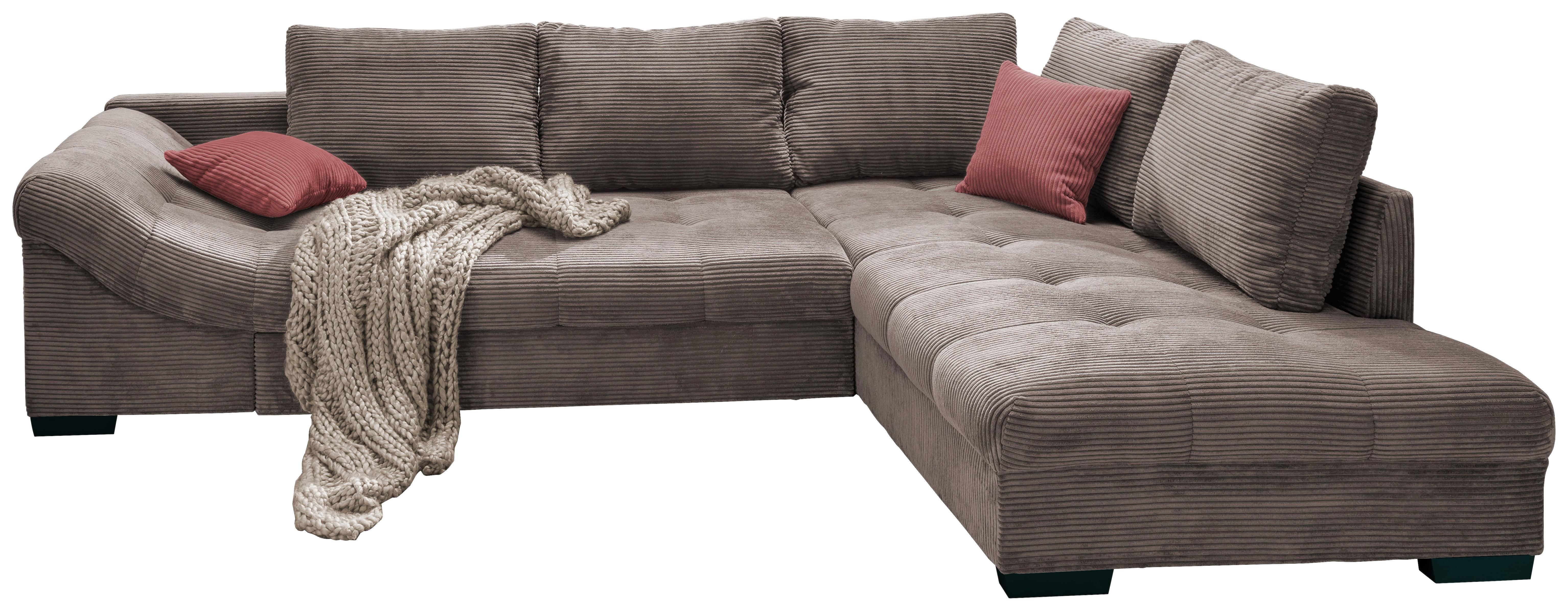Wohnlandschaft Alvito Braun Cord - Taupe/Koralle, Design, Holz/Textil (298/202cm) - MID.YOU
