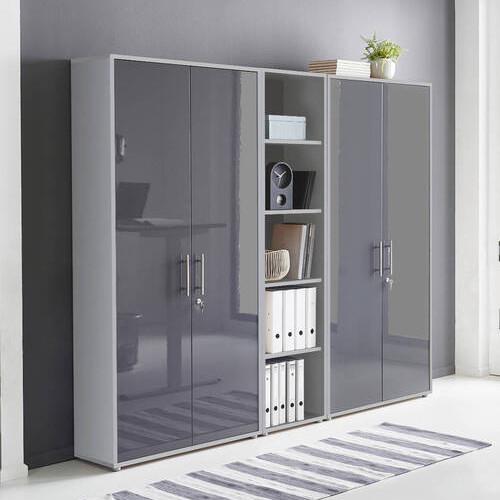 Aktenschrank Office Edition Sw Set 10 Grau - Anthrazit Hochglanz/Grau, MODERN, Holzwerkstoff (212,9/185,6/33cm) - MID.YOU