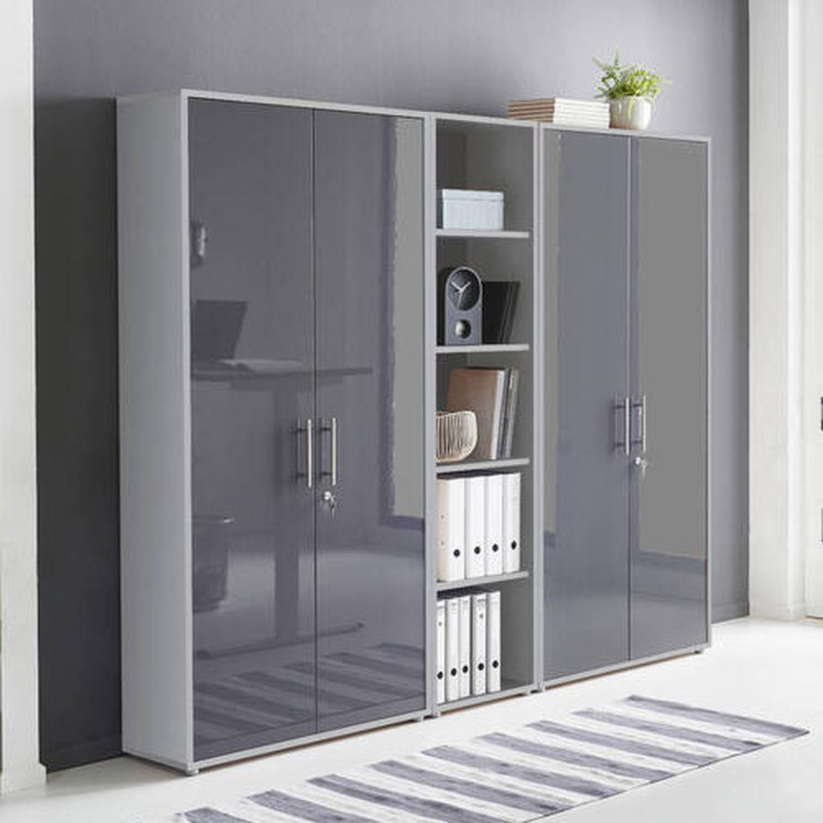 Aktenschrank Office Edition Sw Set 10 Grau - Anthrazit Hochglanz/Grau, MODERN, Holzwerkstoff (212,9/185,6/33cm) - MID.YOU