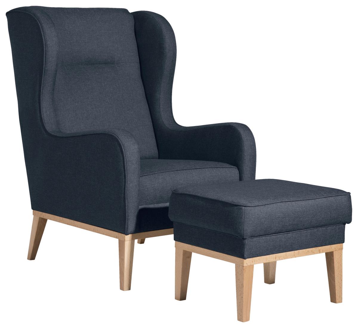 HOCKER ANGELO - Dunkelblau/Naturfarben, KONVENTIONELL, Holz/Textil (50/41/41cm) - Max Winzer