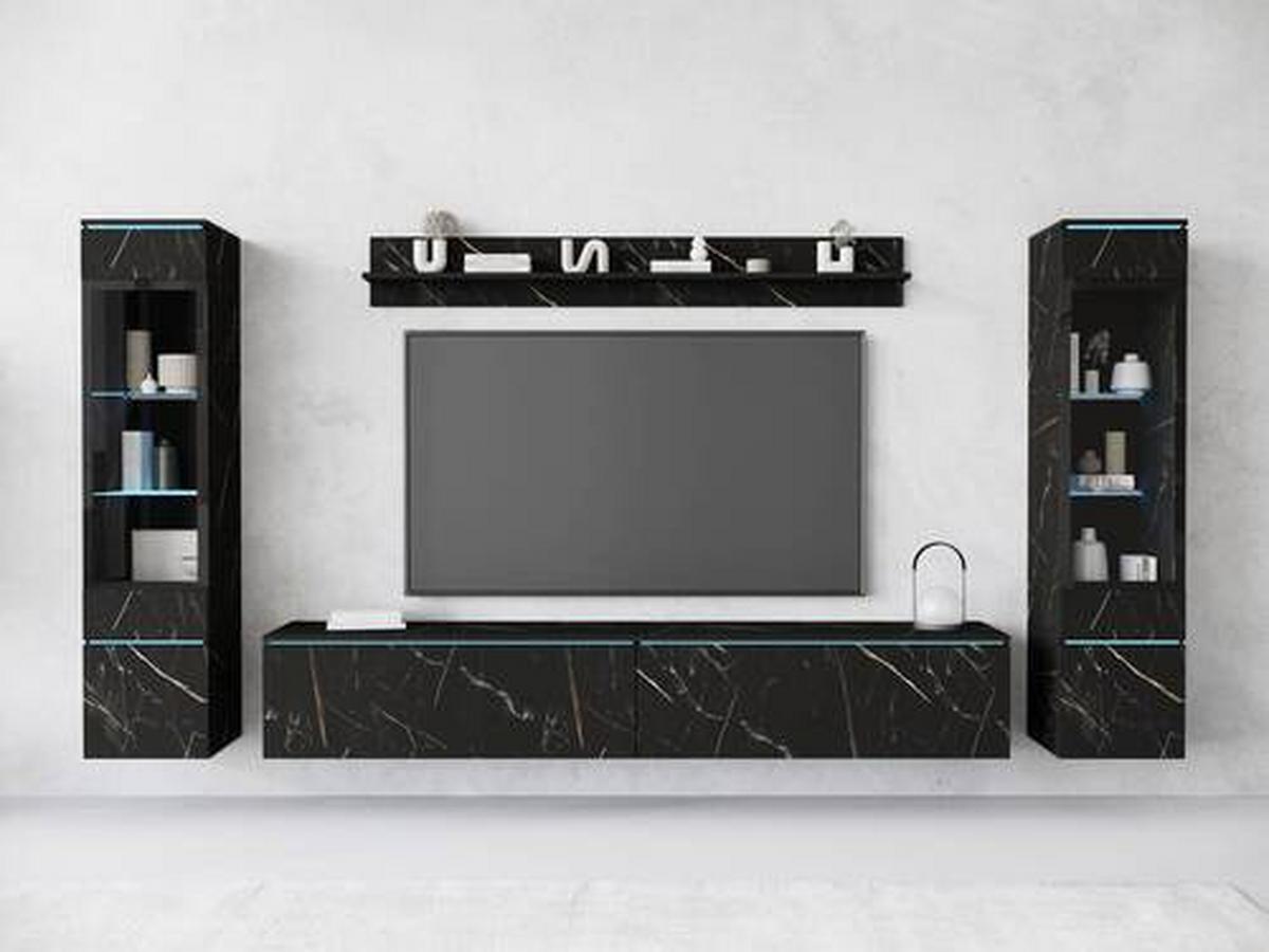 Dnevni Regal Vera, Črna Marmorirana, 4-Delno, Led - siva/barve skrilavca, Design, umetna masa/steklo (240/130/33cm) - Livetastic