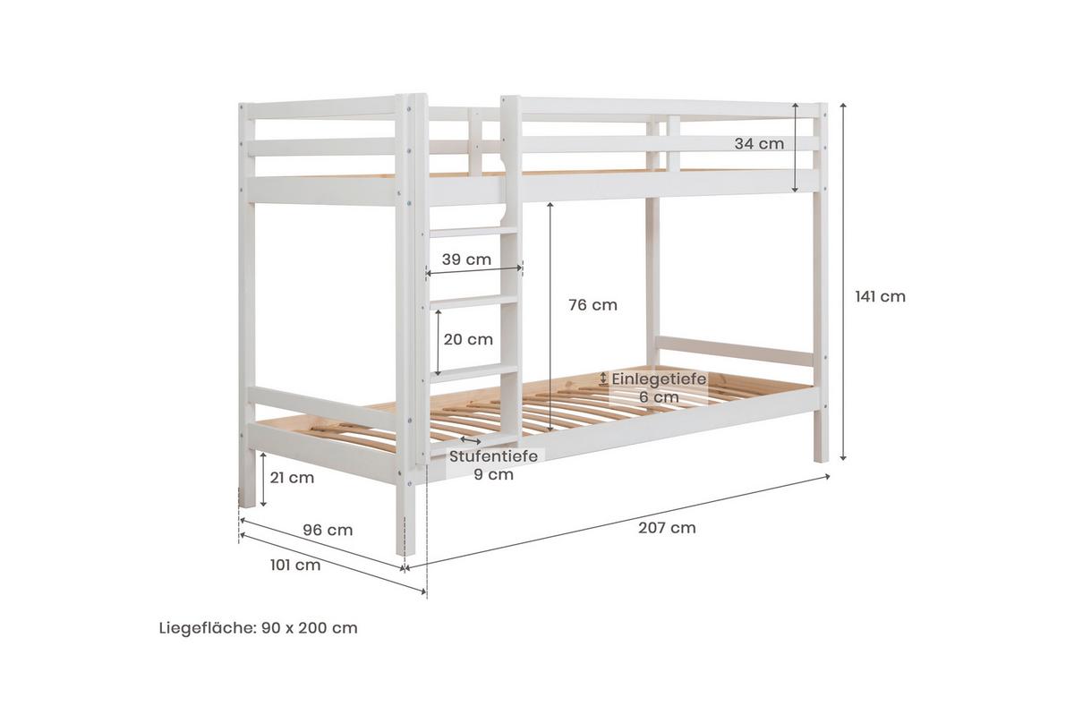 Etagenbett Rene Weiß ca. 90x200cm - Weiß, MODERN, Holz (90/200cm) - MID.YOU