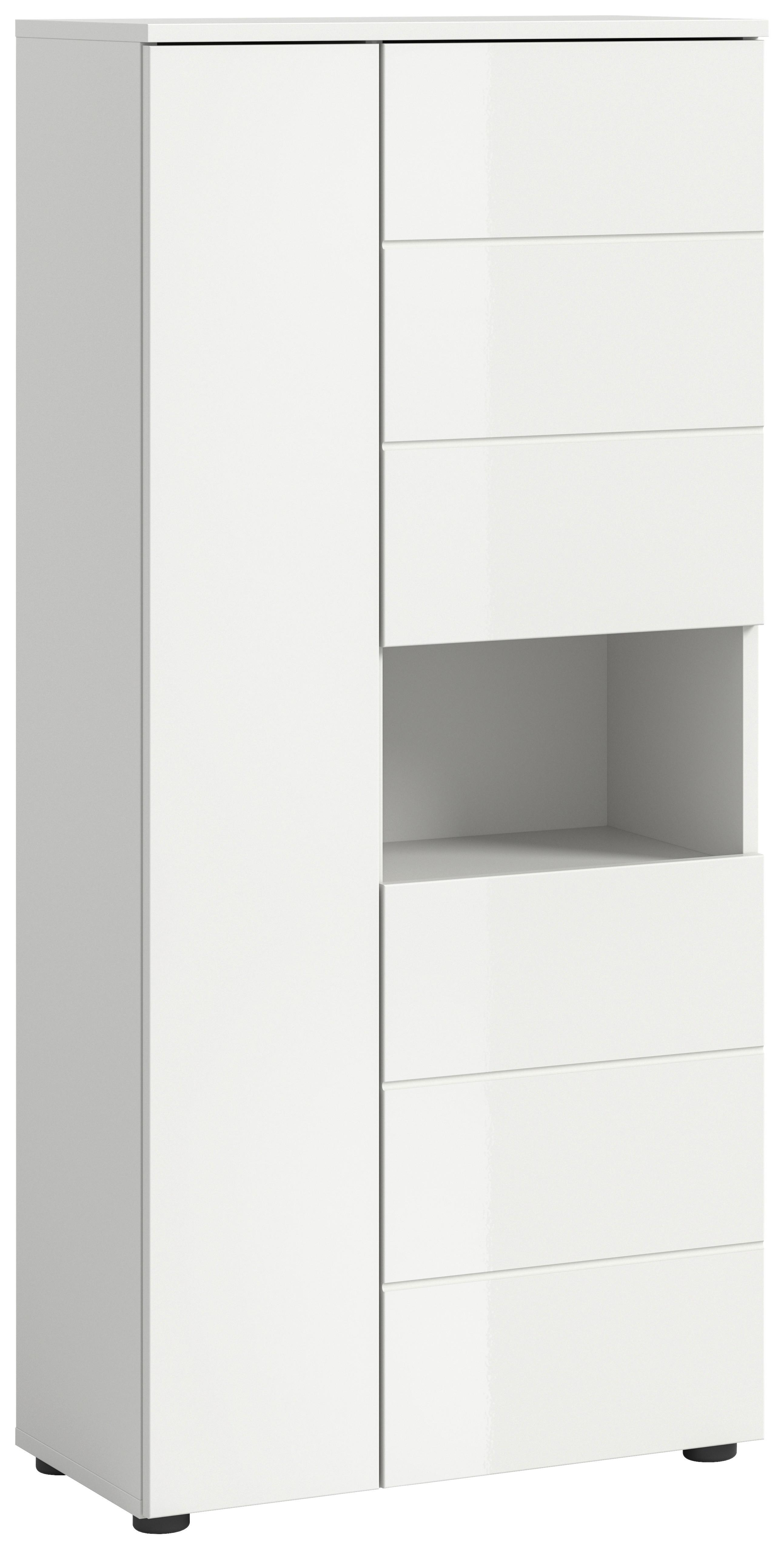 Midischrank Vira ca. 60x133x34 cm Weiß - Weiß Hochglanz/Schwarz, MODERN, Holzwerkstoff/Kunststoff (60/133/34cm) - MID.YOU