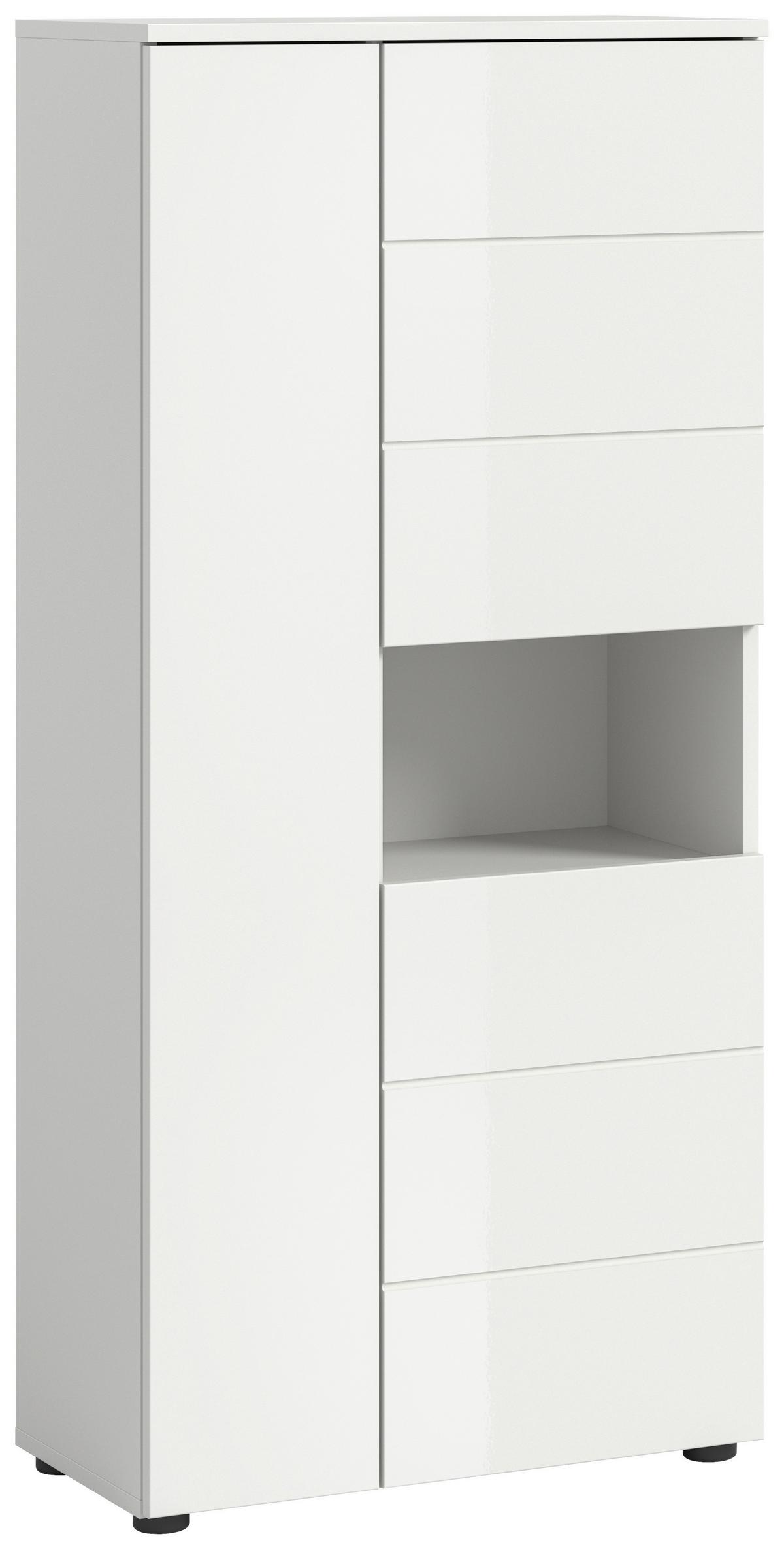 Midischrank Vira ca. 60x133x34 cm Weiß - Weiß Hochglanz/Schwarz, MODERN, Holzwerkstoff/Kunststoff (60/133/34cm) - MID.YOU