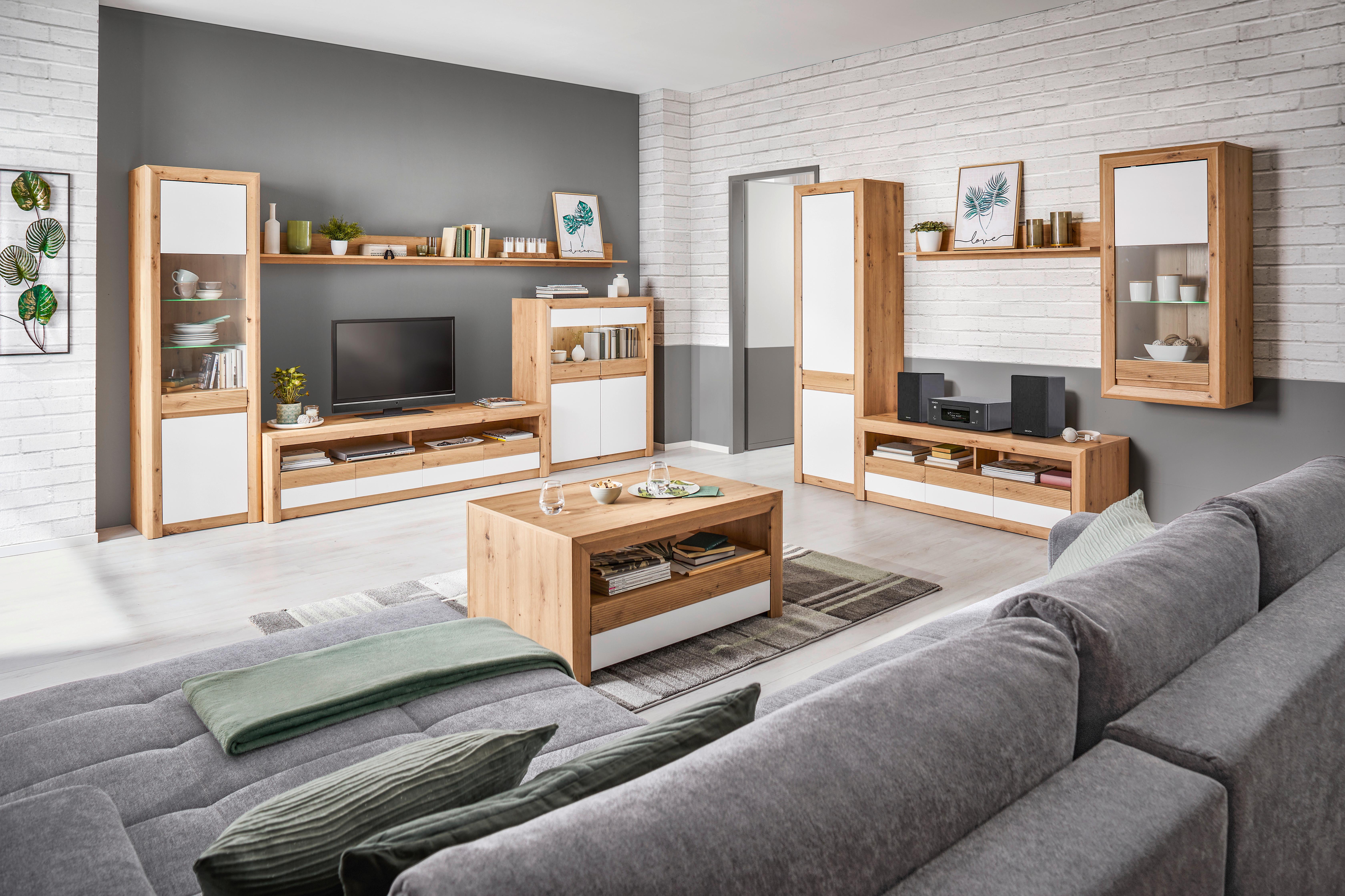 Tv-element Kashmir New, Barva Hrasta, Bela - črna/barve hrasta, Moderno, leseni material (142/50/49cm) - Zandiara