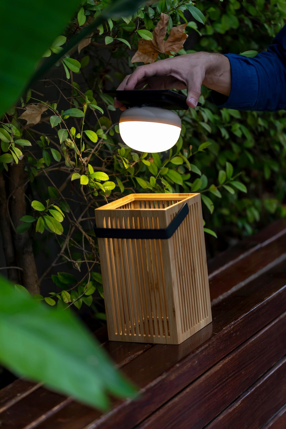 LAMPA ZEWNĘTRZNA LED LUMOKL024XXSLN OKINAWA - brązowy, Natur, materiały naturalne (14.5/24/14.5cm) - Newgarden