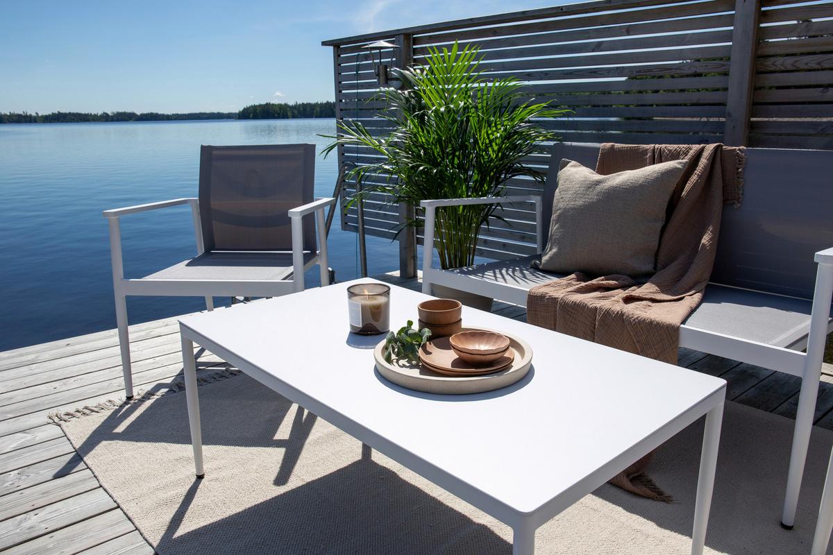 Loungegarnitur Break Weiß/Grau - Weiß/Grau, KONVENTIONELL, Glas/Textil - Gardenson