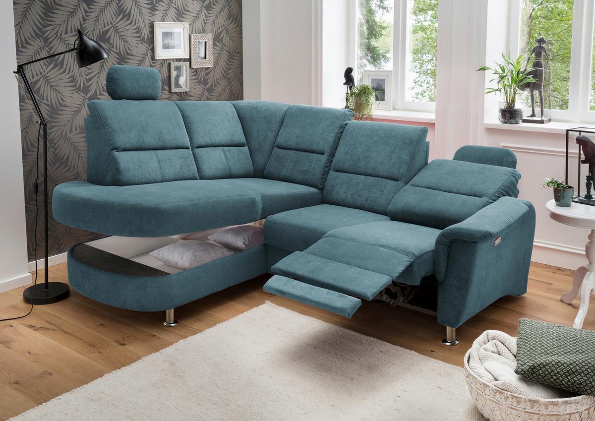 Wohnlandschaft Parole Denim Mikrofaser - Chromfarben, KONVENTIONELL, Textil/Metall (184/231cm) - Livetastic