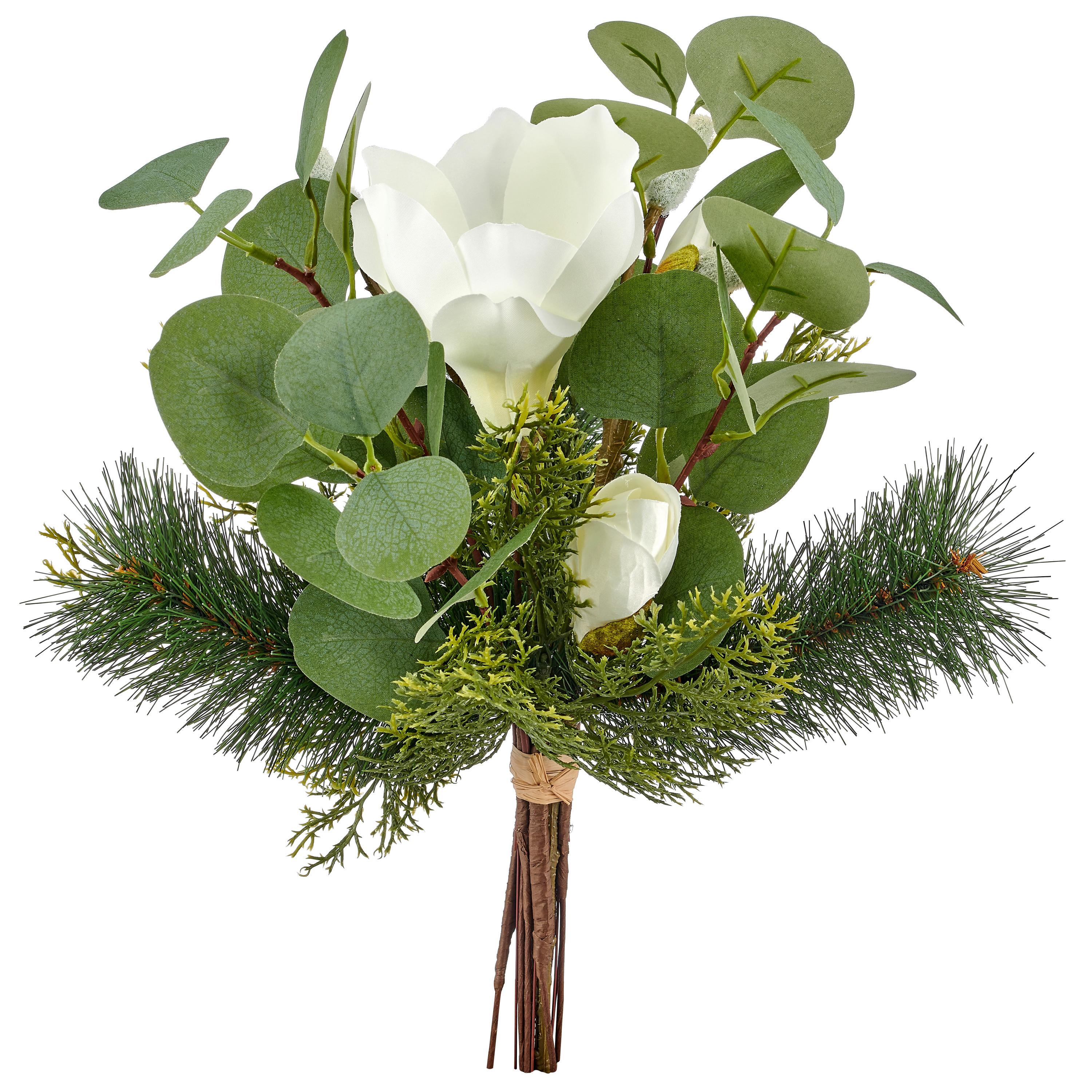 Kunstpflanze Magnolienmix I Weiß/Grün - Weiß/Braun, Basics, Kunststoff (40cm) - Mömax