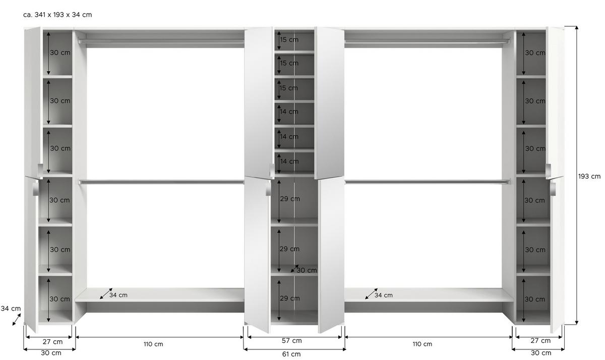 GARDEROBE PROJEKT X - Weiss Hochglanz/Weiss, Design, Holzwerkstoff (341/193/34cm) - Livetastic
