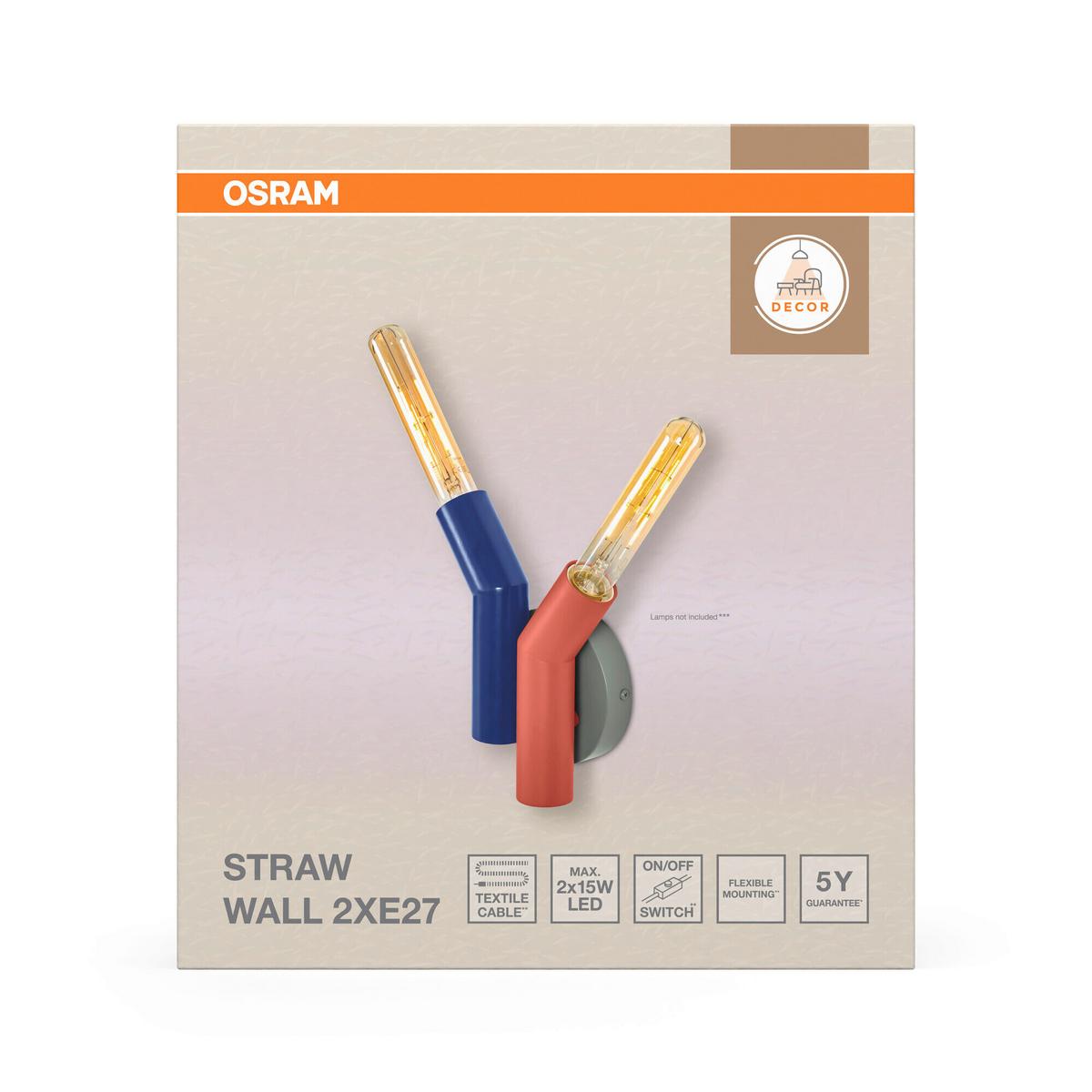 KINKIET DECOR STRAW WALL 2XE27 - Design, metal (18/7.7/21cm) - Osram