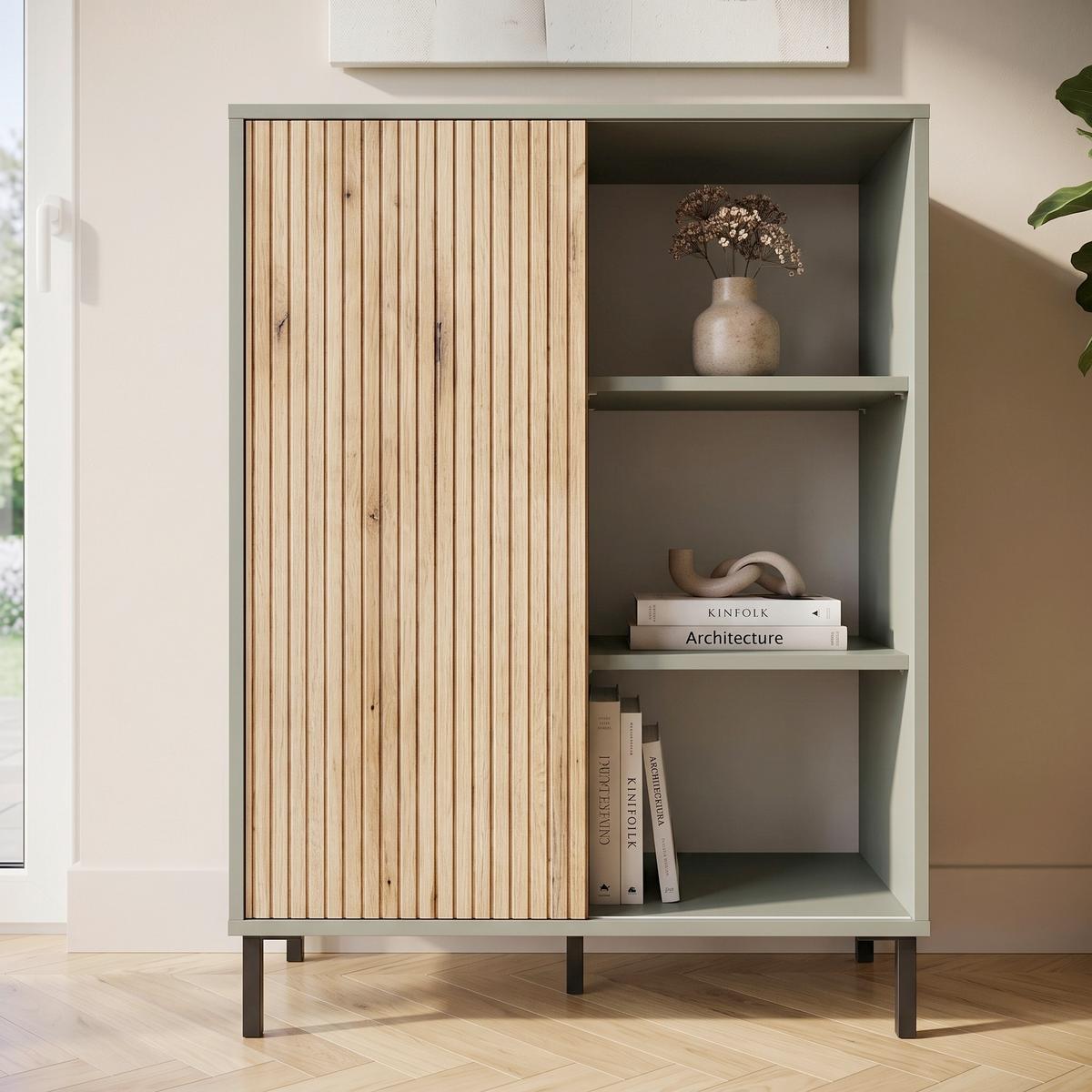 Komoda Pozzi - boje hrasta/sivo-zelena, Trend, drvni materijal/metal (75/105,2/40cm) - Modern Living