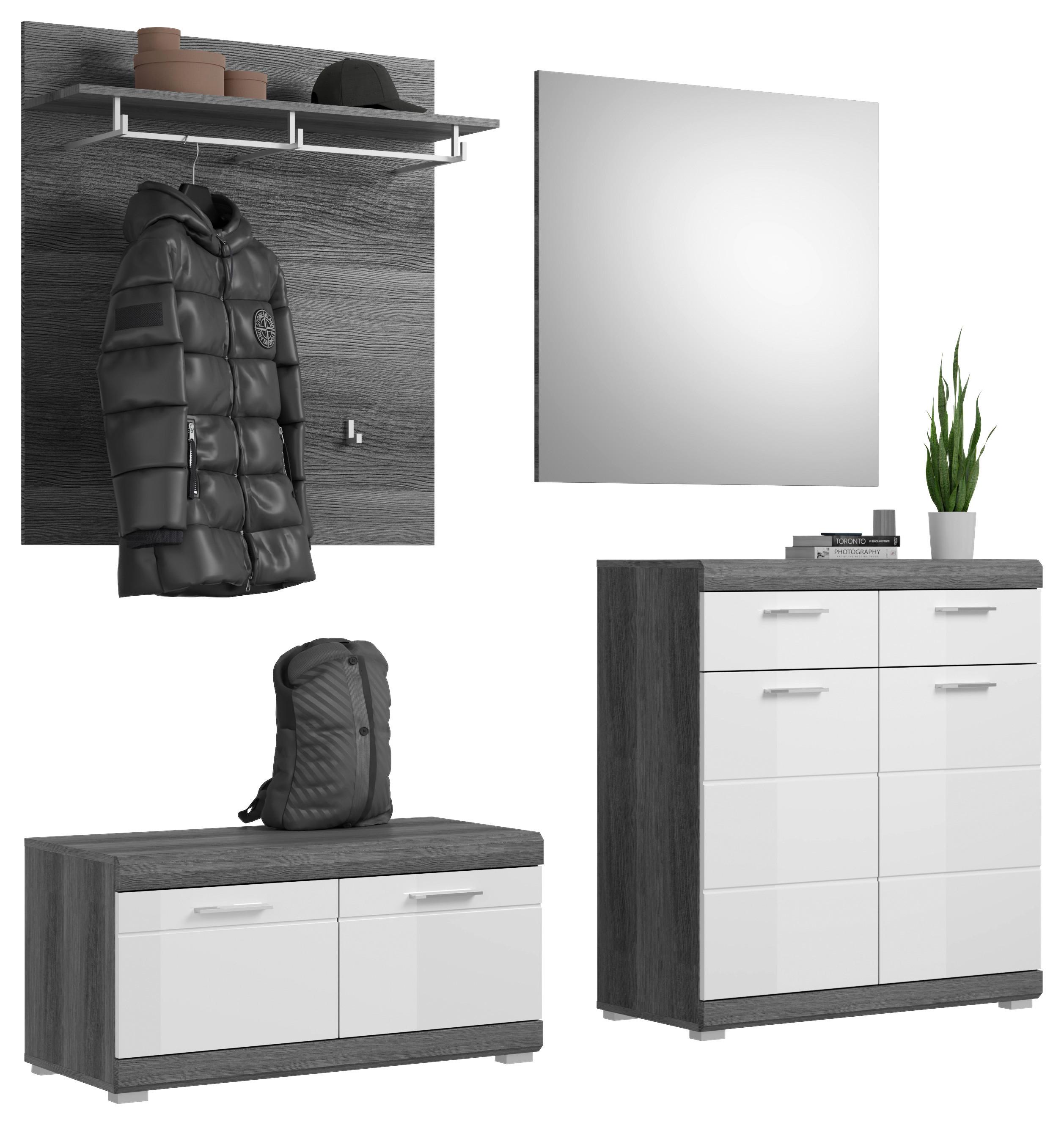 Garderobe Scout 4-teilig ca.195x197x40cm Weiß,Grau - Weiß, Design, Glas/Holzwerkstoff (195/197/40cm) - MID.YOU