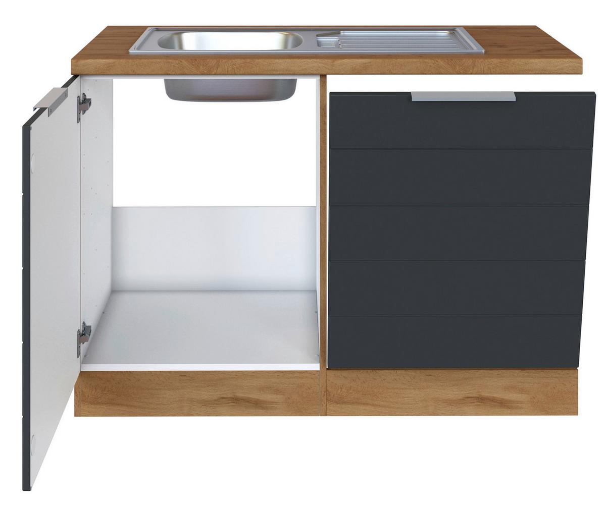 Spülenschrank Florenz ca. 120 cm Grau/Eiche - Eiche Wotan/Grau, Design, Holzwerkstoff/Metall (120/86/60cm) - Held