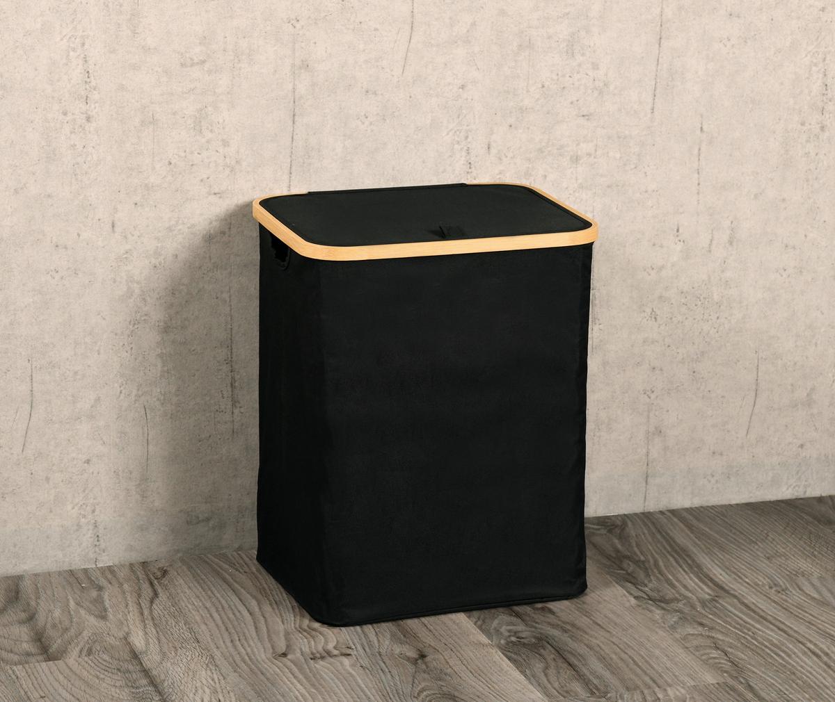 WOREK NA PRANIE BAMBUS - kolor naturalny/czarny, Basics, drewno/tkanina (41/50/33cm) - Kesper