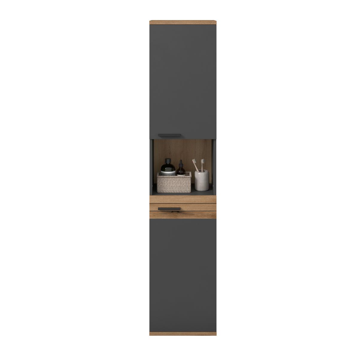 Visoki Ormar Cotia - boja hrasta/crna, Moderno, metal/pločasti materijal (40/187,6/30cm) - James Wood