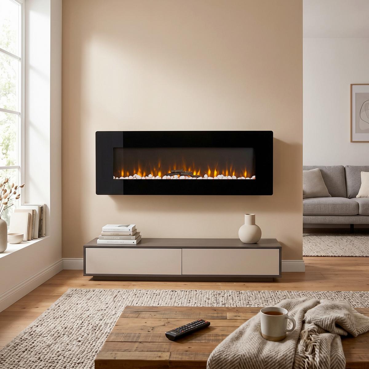 Elektrokamin Blaze Schwarz Wandmontage mit Fernbedienung - Schwarz, MODERN, Glas/Metall (127/50/10,5cm) - Premium Living