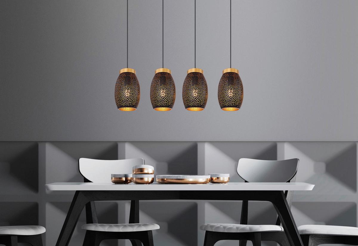 LAMPA WISZĄCA PIBER - czarny/kolor złoty, Design, tworzywo sztuczne/metal (90/15/120cm) - Novel