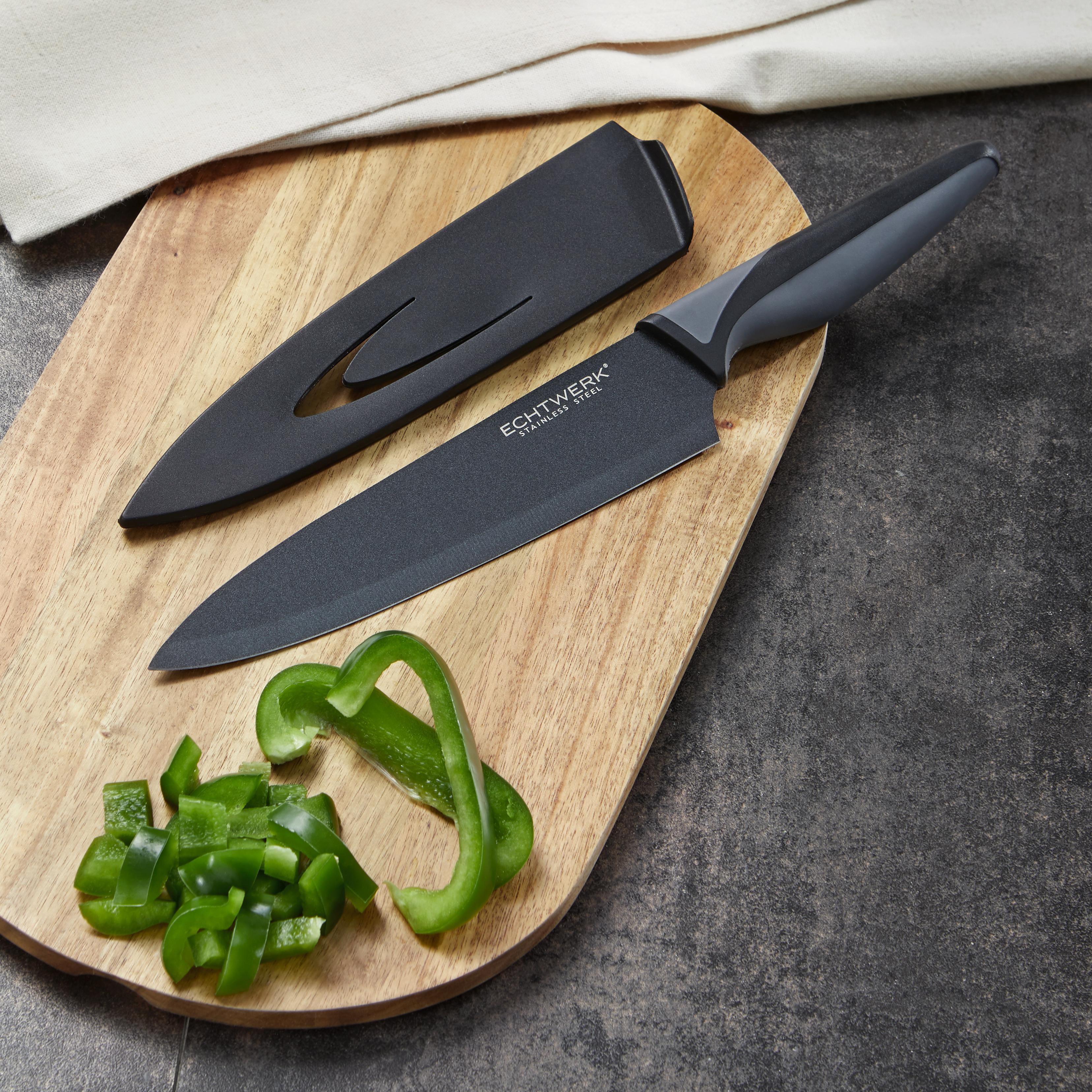 Echtwerk Kochmesser Blacksteel - Schwarz, MODERN, Kunststoff/Metall (32cm) - Echtwerk