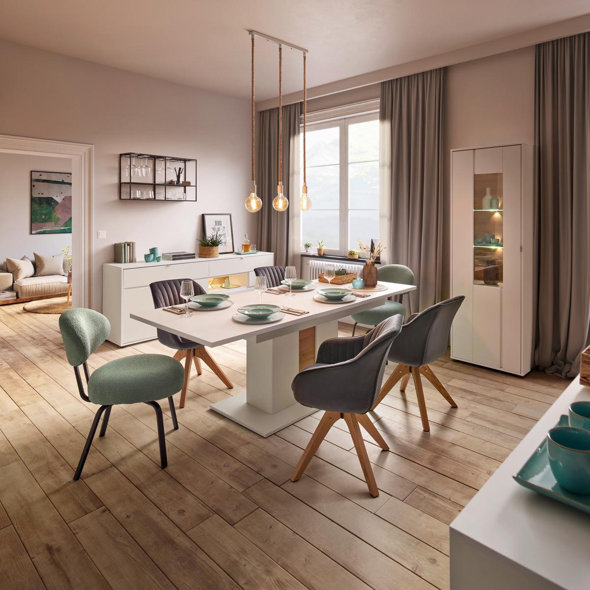 Sideboard in Weiss/Eiche Artisan - Chromfarben/Weiss, Modern, Holzwerkstoff/Metall (203/81/44cm) - Mömax