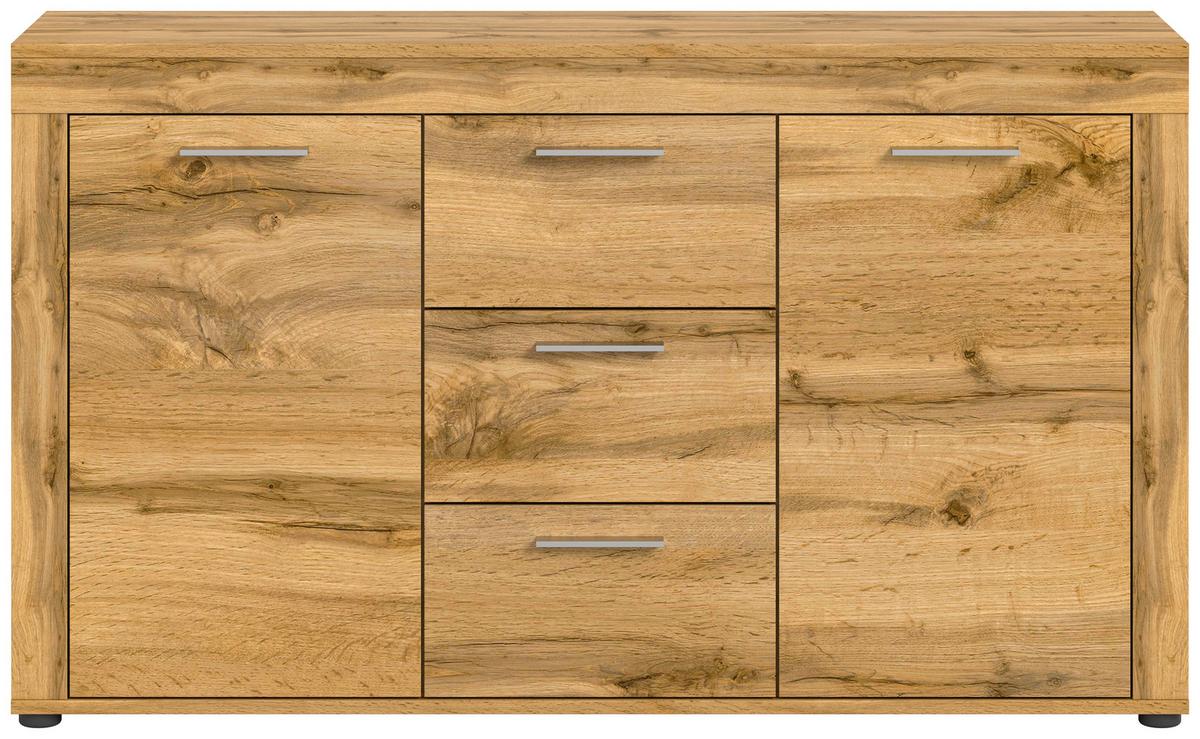 Sideboard Jam ca. 125x80x35 cm Eiche Wotan - Eiche Wotan/Silberfarben, Design, Holzwerkstoff/Kunststoff (125/80/35cm) - MID.YOU