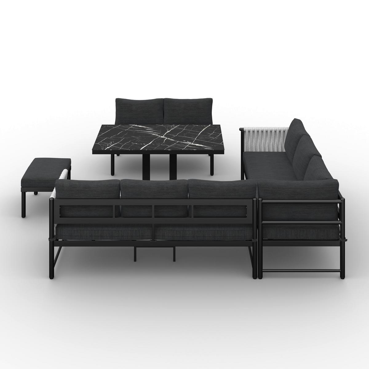 Dining-Loungeset Polly Schwarz Outdoorstoff/Metall - Hellgrau/Schwarz, MODERN, Kunststoff/Textil - Bessagi Garden