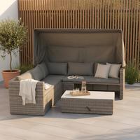 Loungegarnitur "SanMarco", 3-tlg. Holz/Metall/Textil - Hellgrau/Grau, KONVENTIONELL, Holz/Kunststoff (250/150/168cm) - Gardenson