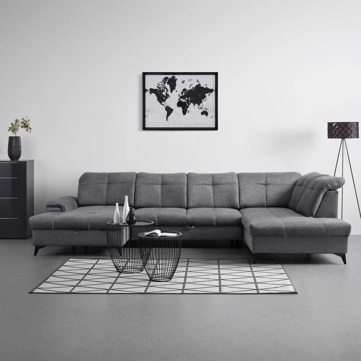 Wohnlandschaft Sierra Grau - Schwarz/Grau, Modern, Textil/Metall (181/364/230cm) - Mömax