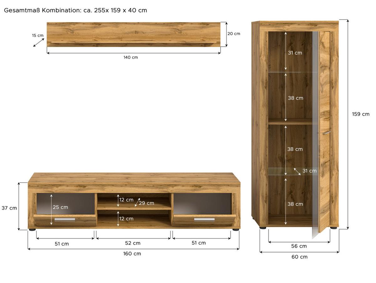 ANSAMBLU MOBILIER CAMERA DE Z JAM - stejar Wotan, Design, sticlă/material pe bază de lemn (235/159/35cm) - Modern Living