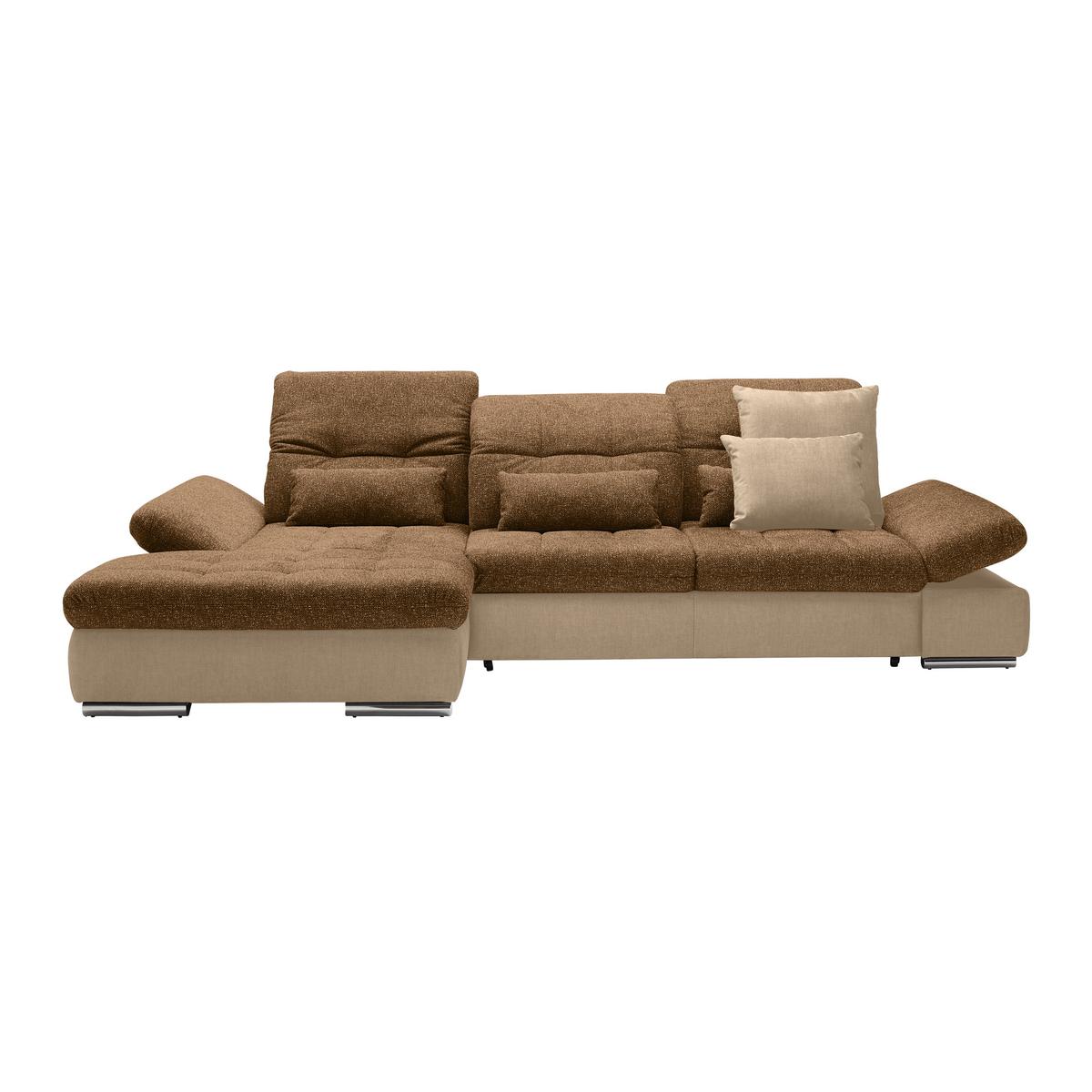 Wohnlandschaft Sanfino Taupe/Cognac - Taupe/Chromfarben, KONVENTIONELL, Holz/Textil (199/79-96/305cm) - Premium Living