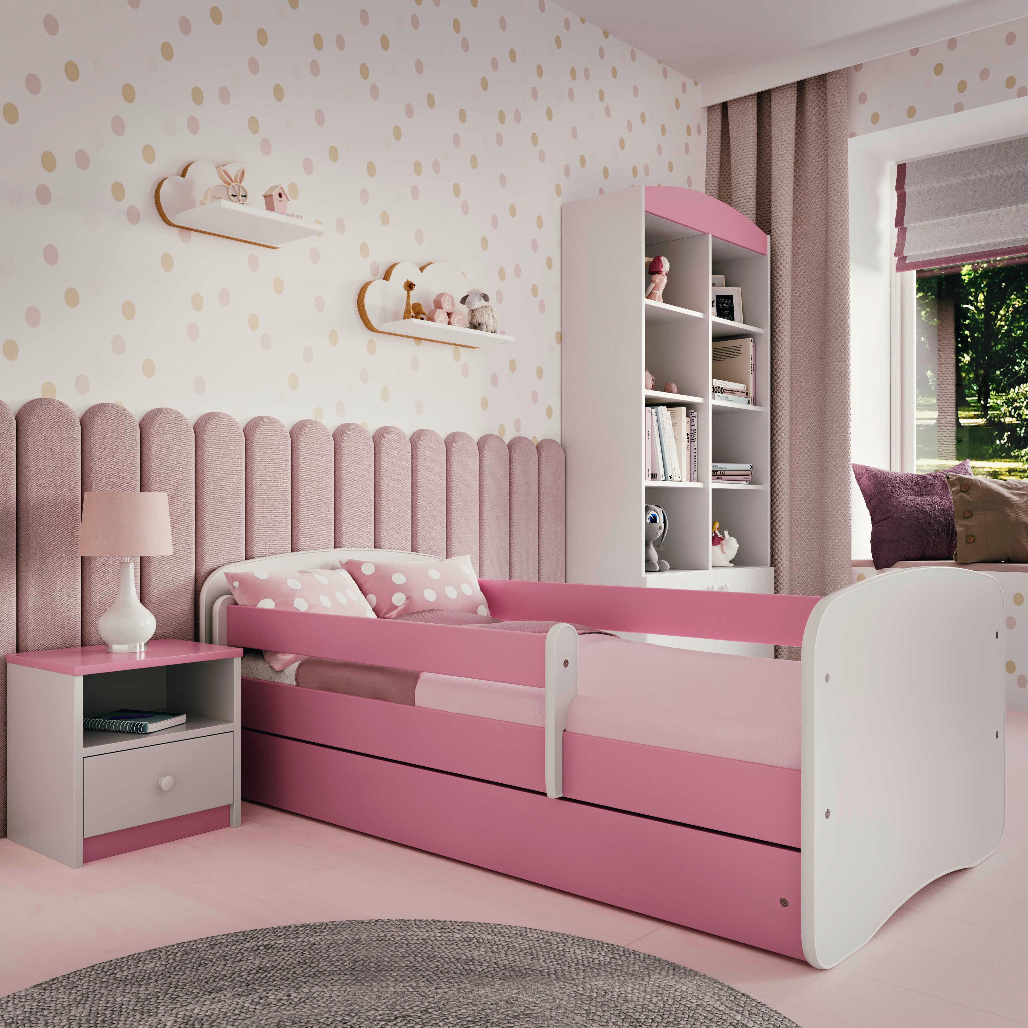 Otroška Postelja Babydreams, Bela, Roza, 80x160cm - pink/bela, Moderno, tekstil/leseni material (80/160cm) - MID.YOU