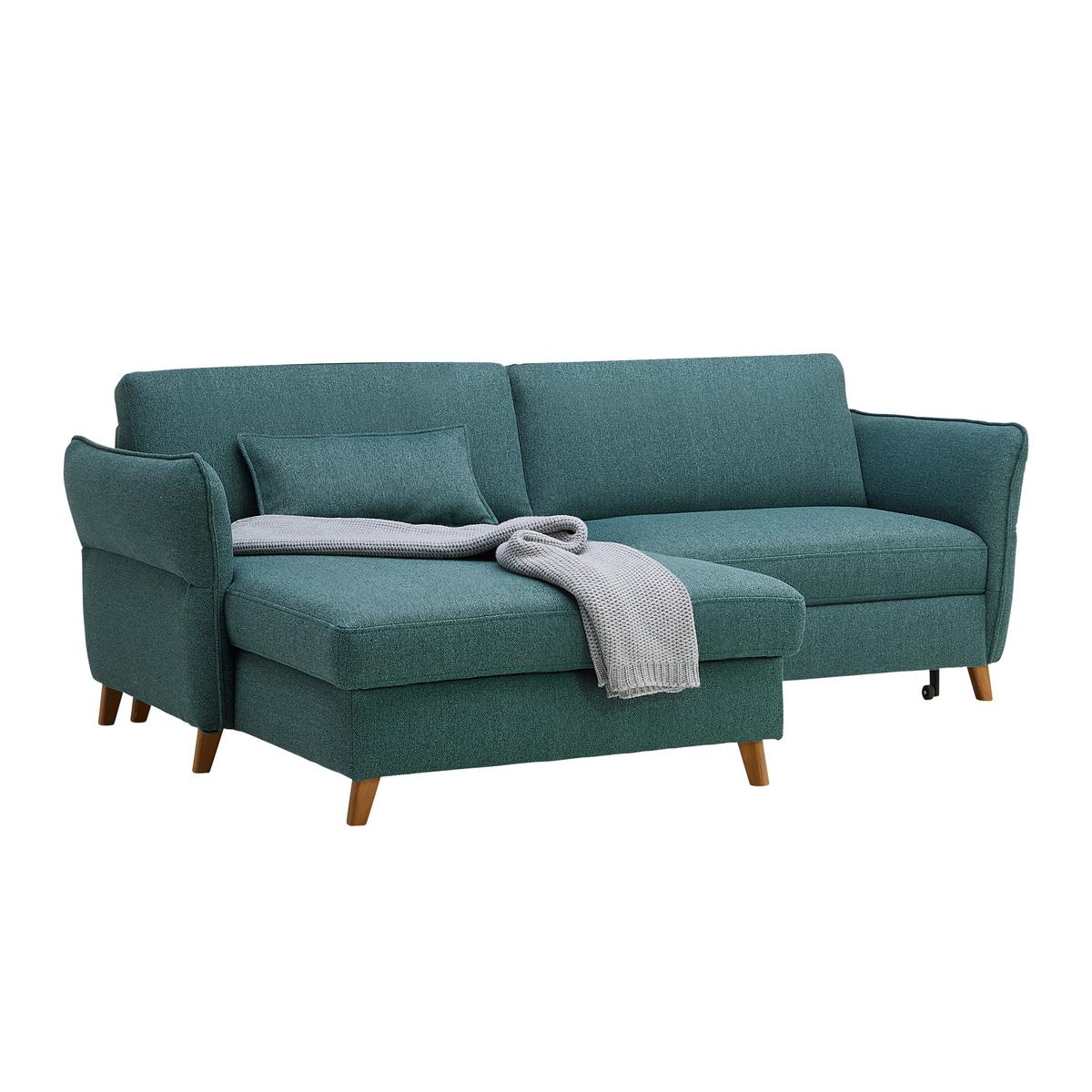Ecksofa Leaf Grün - Eiche dunkel/Beige, MODERN, Holz (160/85/238cm) - ecoTree