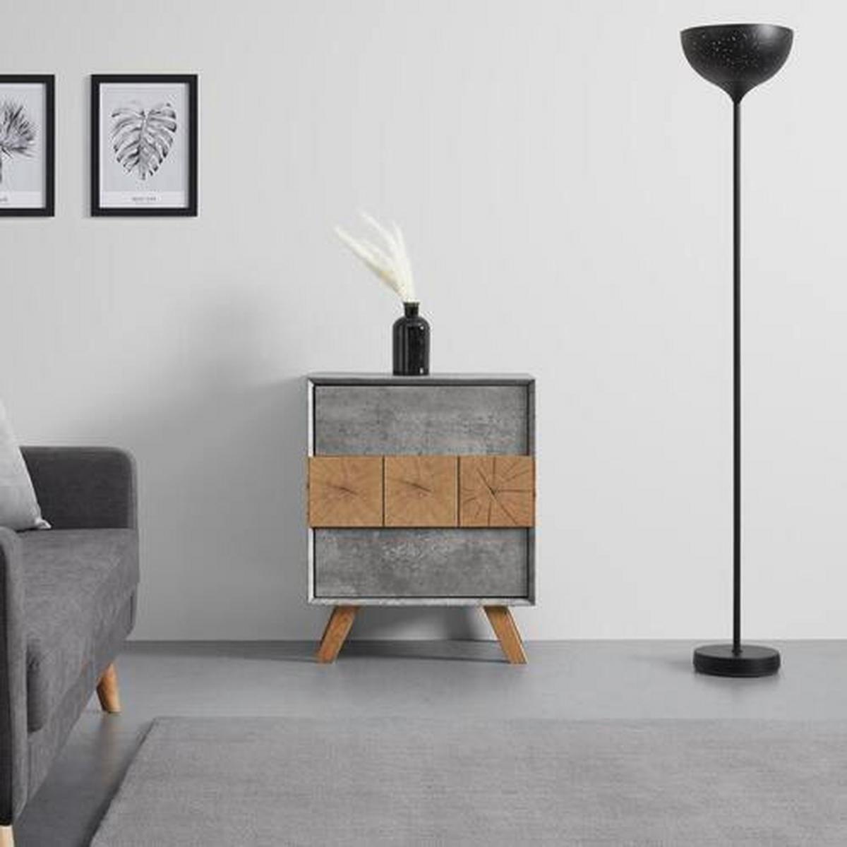 Nachttisch Casper Grau/Eichefarben Echtholz/MDF - Eichefarben/Grau, MODERN, Holz (60/75/40cm) - Bessagi Home
