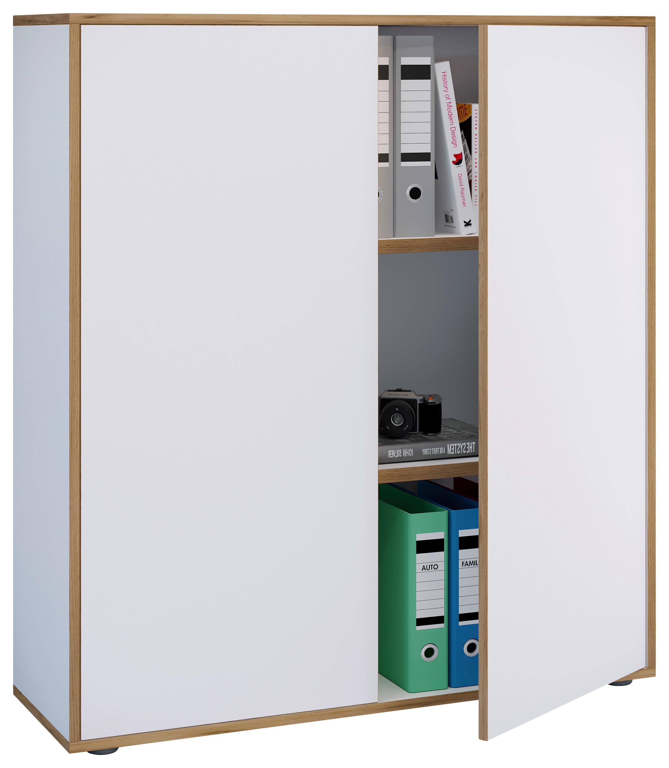 AKTENSCHRANK SALIA B100 - Honigeiche/Weiss, Design, Holzwerkstoff (100/110/33cm) - MID.YOU