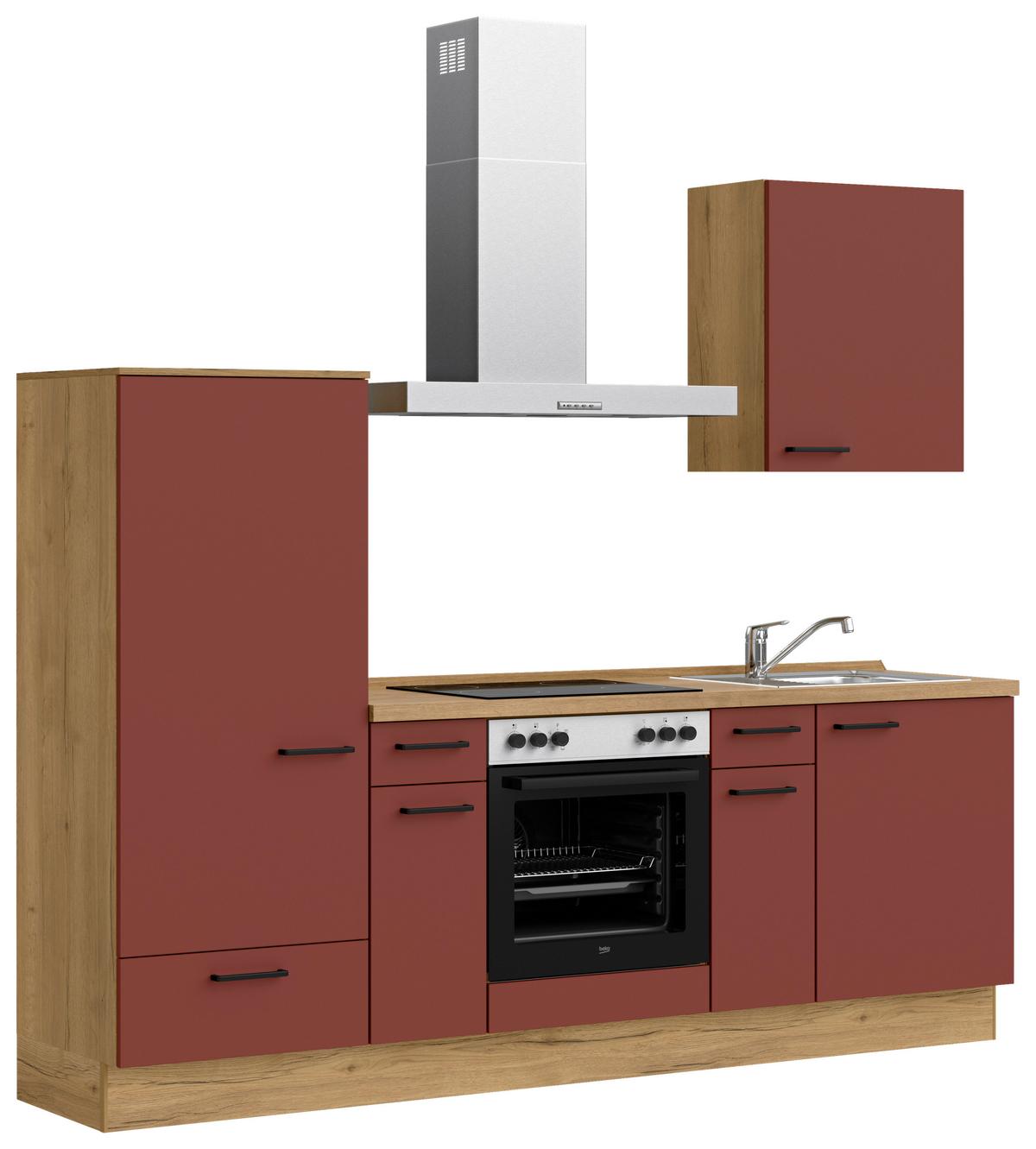 Küchenblock Easytouch Low m. Geräten Dunkelrot - Eichefarben/Schwarz, MODERN, Holzwerkstoff/Metall (240cm) - Nobilia