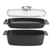 Tavă cu capac Black Line cca. 4,5 l - străveziu/negru, Konventionell, sticlă/metal (32/10/20cm) - Gourmesto