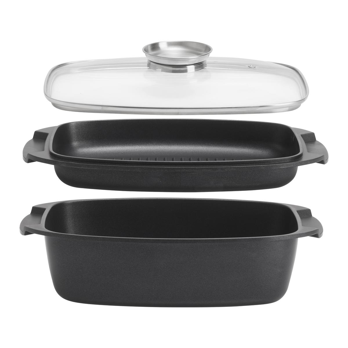 Tavă cu capac Black Line cca. 4,5 l - străveziu/negru, Konventionell, sticlă/metal (32/10/20cm) - Gourmesto