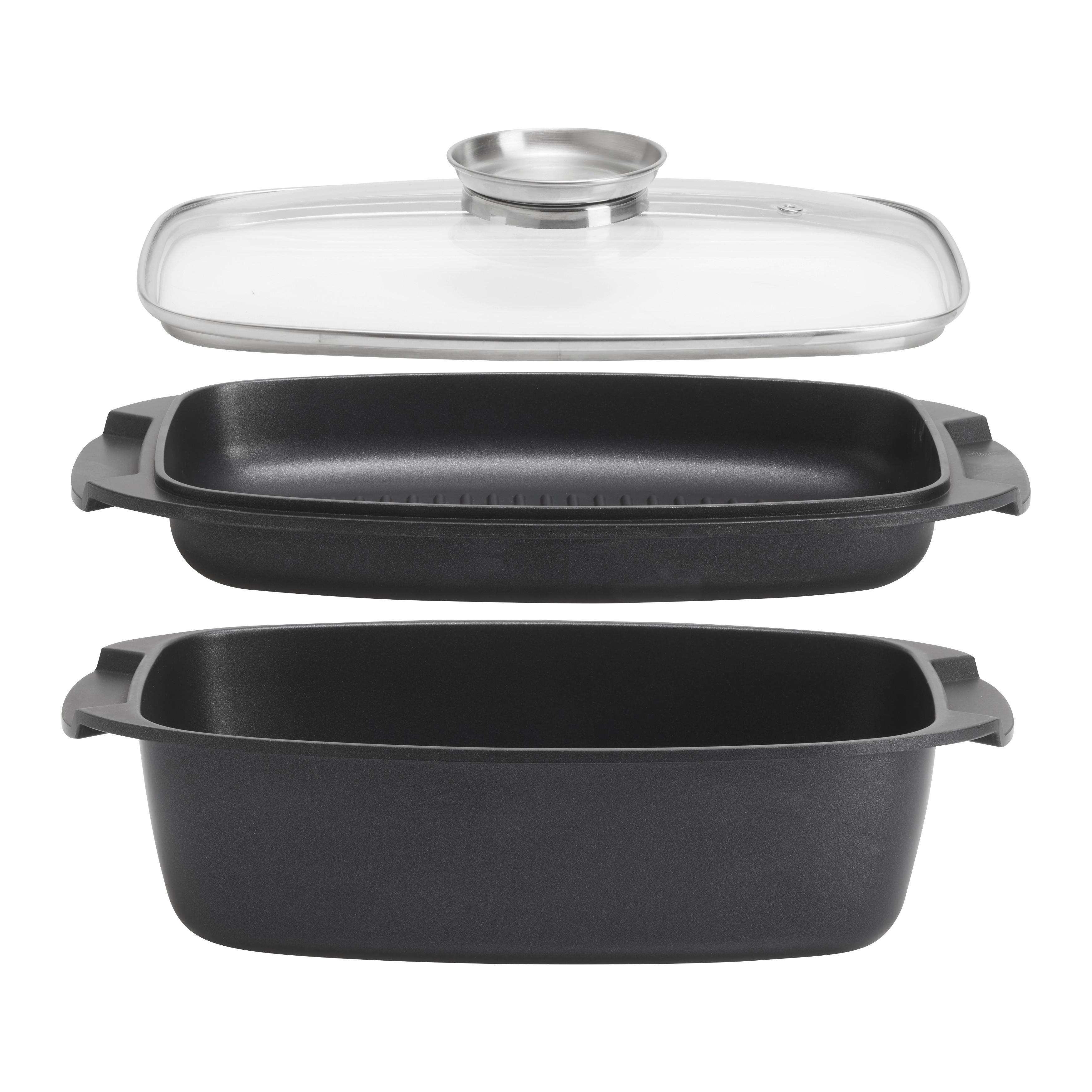 STEKGRYTA BLACK LINE - klar/svart, Klassisk, metall/glas (32/10/20cm) - Gourmesto