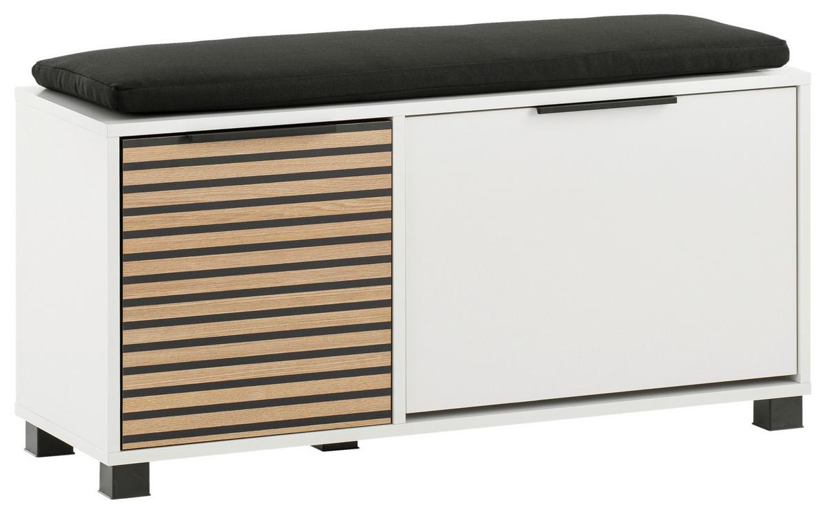 Garderobenbank ca.98,4x47,2x33,5cm Weiß - Eichefarben/Schwarz, Design, Holzwerkstoff/Kunststoff (98,4/47,2/33,05cm) - MID.YOU