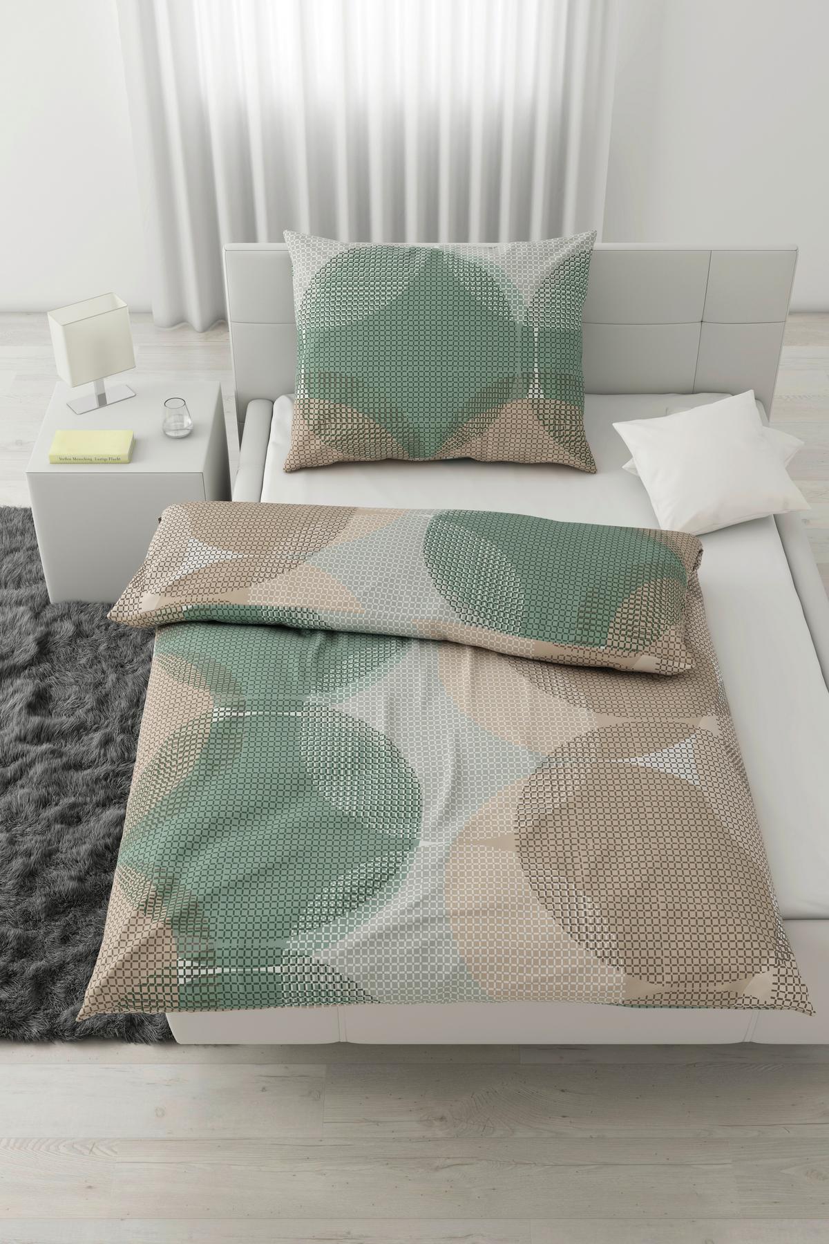 BETTWÄSCHESET CHIARA - Beige/Grün, Natur, Textil (160/210cm) - Modern Living