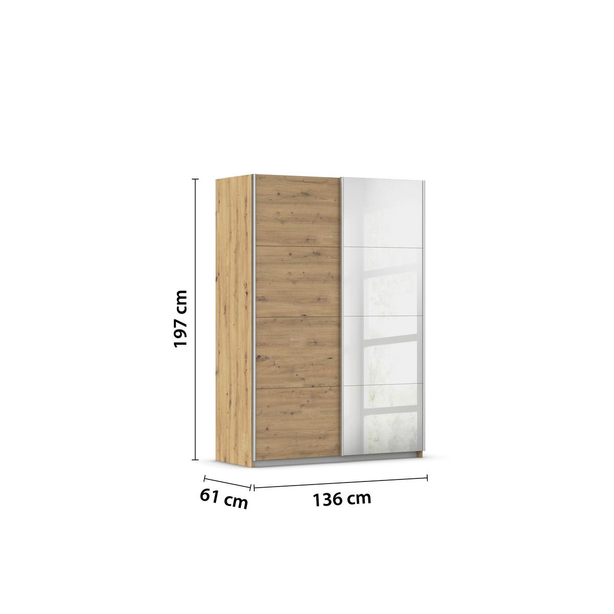 Ormar S Kliznim Vratima Subito - srebrne boje/hrast Artisan, Moderno, drvni materijal/metal (136/197/61cm) - Modern Living