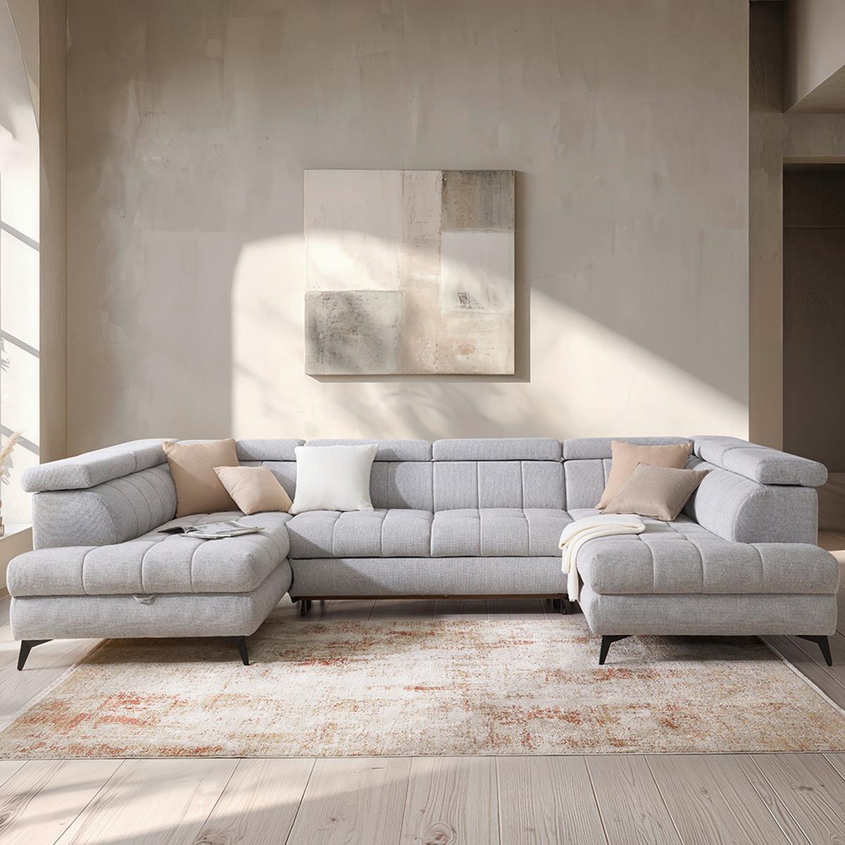 Wohnlandschaft Look Silberfarben - Silberfarben/Schwarz, MODERN, Holz/Textil (195/82-100/343cm) - Mömax