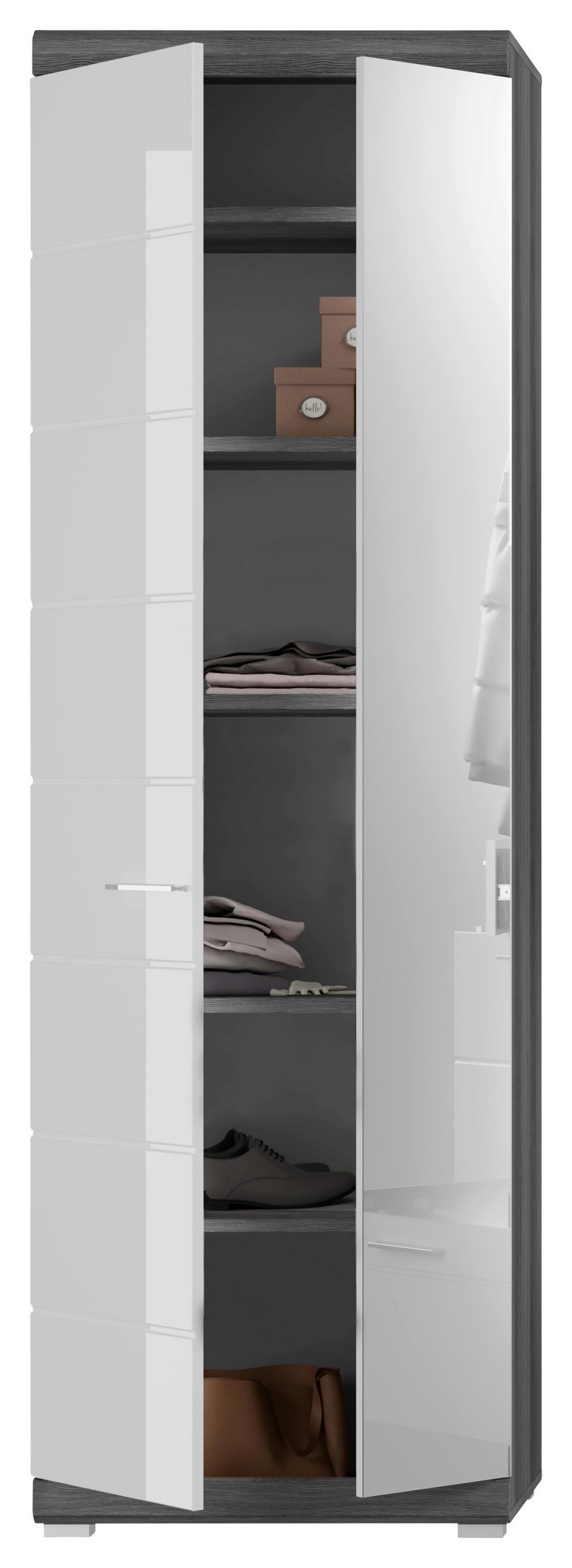 Predsoba Scout, Siva, Bela, Visoki Sijaj, 3-Delno - srebrne barve/temno siva, Design, steklo/leseni material (167/197/40cm) - MID.YOU