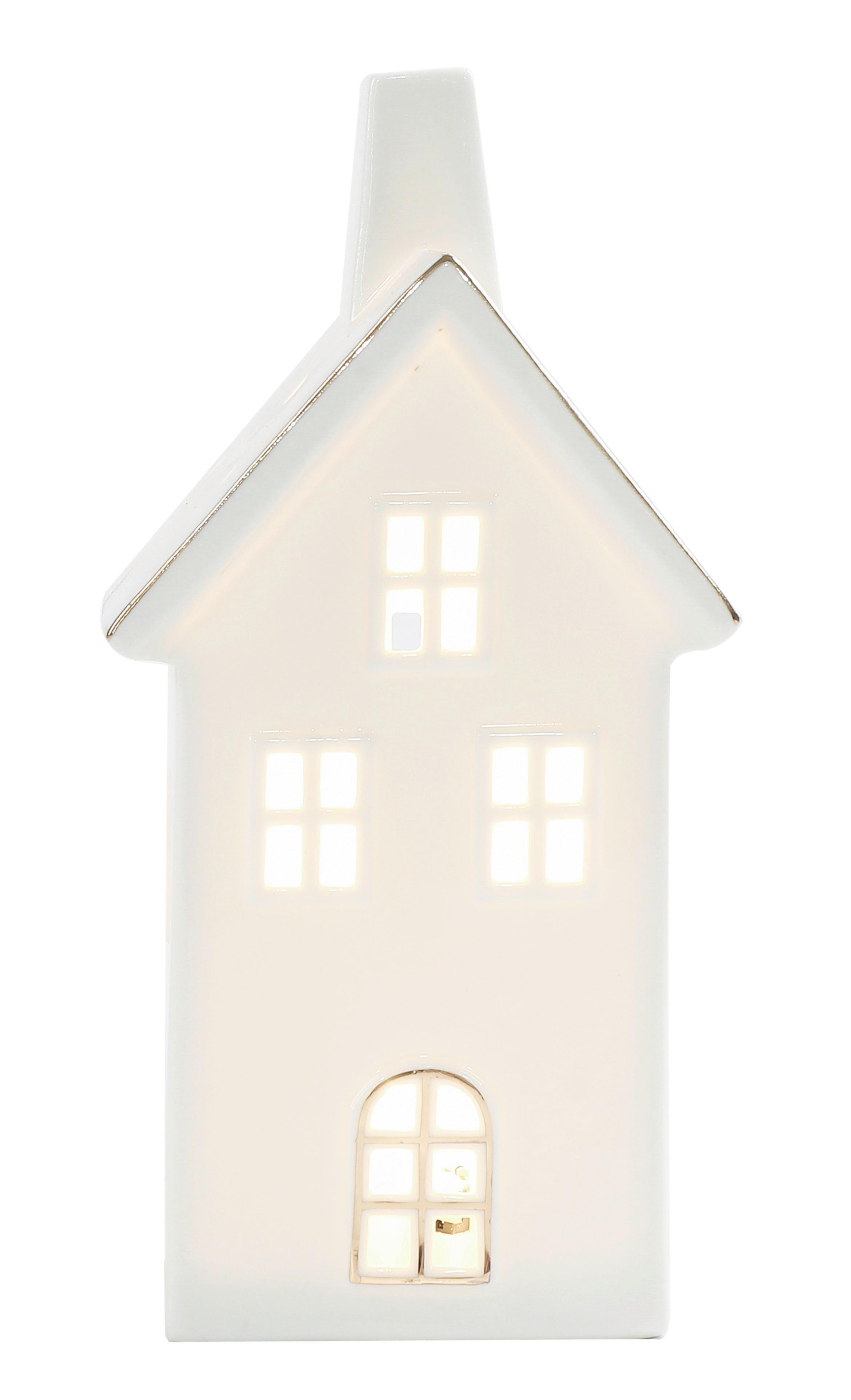 DOM DEKORACYJNY DFX21504 - biały/kolor złoty, Trend, ceramika (8,5/17/7,4cm) - X-Mas