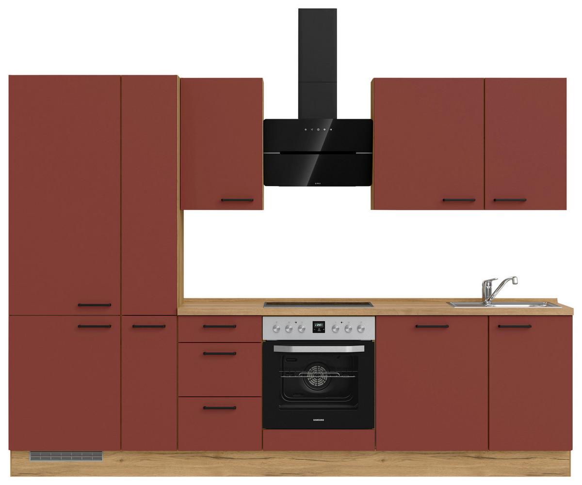 Küchenblock Easytouch High m. Geräten Dunkelrot - Eichefarben/Schwarz, MODERN, Holzwerkstoff/Metall (300cm) - Nobilia
