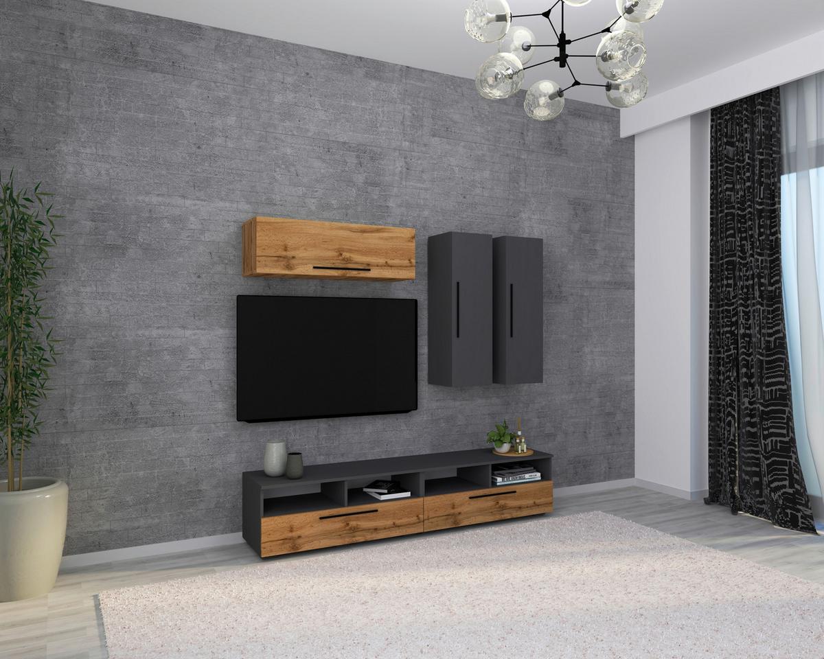 Dnevni Regal Arila, Barva Hrasta, Antracit, 5-Delno - črna/barve hrasta, Moderno, umetna masa/leseni material (190/200/40cm) - MID.YOU